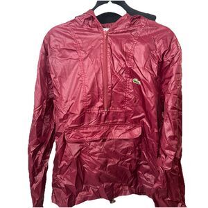 Vtg IZOD Lacoste Jacket Nylon 1/2 Zip Rain Windbreaker Hooded Croc Logo Men's L